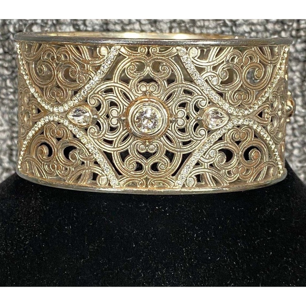 Brighton Cuff Bracelet Women One Size Gold Filigree Crystal Hinged Statement